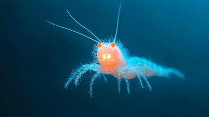 Poster - Captivating Close up of a Faintly Bioluminescent Amphipod Crustacean in the Mysterious Depths of the Ocean