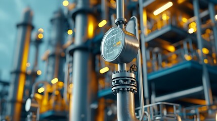 Poster - Captivating close up of a petrochemical refinery showcasing the intricate process of transforming petroleum into essential chemical compounds for diverse industrial applications