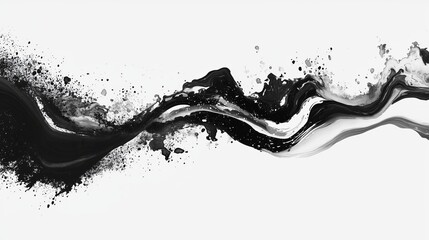 Poster - Abstract black and white fluid art with dynamic splashes and smooth waves created on a blank canvas