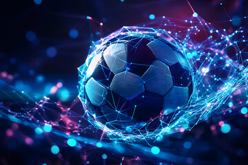 Poster - football with futuristic network connection technology big data. colors neon background.