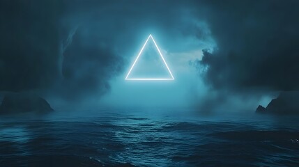 Aufkleber - Captivating image showcasing a glowing triangular formation in the sky over the Bermuda Triangle casting an unnatural luminous light across the tranquil sea below  The ethereal