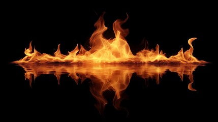 Poster - flames reflecting on a dark surface create a captivating visual display of light and movement in a s
