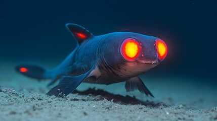 Poster - Close up of a Glowing Eyed Ghost Shark Also Known as a Chimaera Swimming in the Mysterious and Eerie Depths of the Ocean  This Unusual and Bizarre Aquatic Creature Has a Smooth