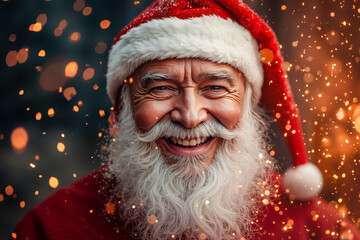 Canvas Print - A smiling man in a santa claus hat with a white beard and a red sweater