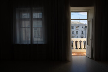 Canvas Print - Dark Empty Room Interior with Window and Balcony