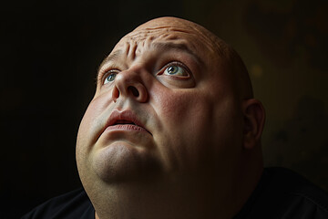 Canvas Print - A bald man looking up at the sky with his eyes wide open