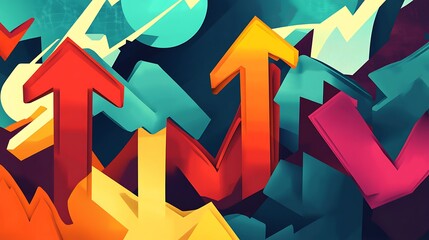 Poster - Abstract background with colorful arrows pointing upwards.