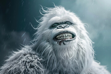 Wall Mural - Huge fantasy yeti character in beautiful outdoor nature background