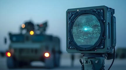 Aufkleber - Close up View of Advanced Military Radar System Used for Detecting and Monitoring Enemy Ground Vehicles During Military and Warfare Reconnaissance