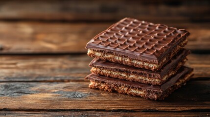 Chocolate Wafer. Delicious Creamy Cocoa Wafer on Wooden Background