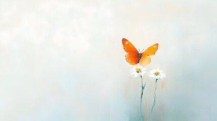 Poster - Delicate Butterfly Perched on a Vibrantly Blooming Flower Painted with Soft Flowing Brushstrokes in a Composition