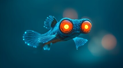 Poster - Detailed close up photograph of a flashlight fish with glowing bioluminescent patches under its eyes  The fish uses this natural light to communicate and interact in the deep sea environment