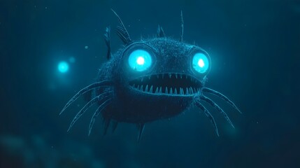 Poster - Detailed Close Up Shot of a Fearsome Black Dragonfish with a Glowing Underbelly and Rows of Razor Sharp Teeth