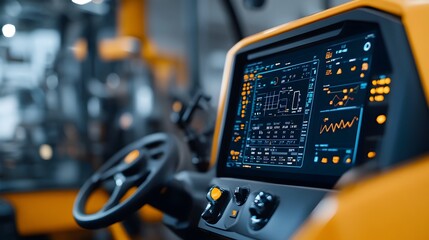 Aufkleber - Detailed close up view of the advanced control panel and digital interface of a state of the art farming vehicle