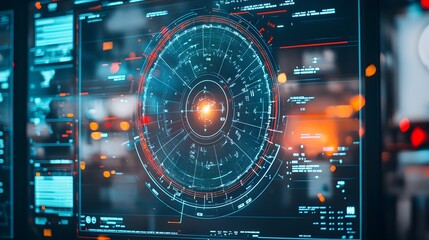 Fototapete - Detailed view of a high tech radar display system used for ship navigation providing real time monitoring of nearby vessels obstacles