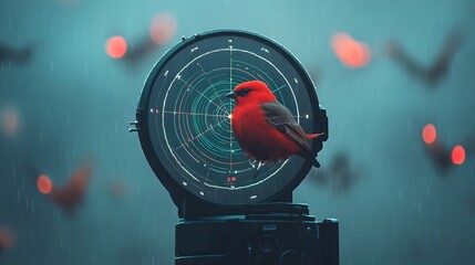 Fototapete - Detailed view of a specialized radar screen monitoring and tracking the real time flight patterns and of various bird species across the sky