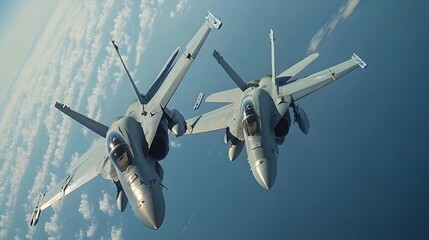 Poster - Dramatic Encounter of Fighter Jets in Aerial Maneuver as Tilts Upward Capturing the Moment of Near Collision