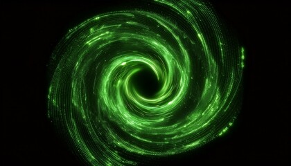 Poster - swirling green abstract particles futuristic visual effect overlay isolated on black background
