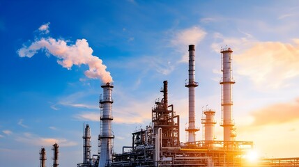 Poster - Expansive petrochemical plant showcasing the intricate process of refining petroleum into a vast array of essential chemical compounds utilized across various industries
