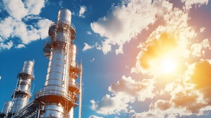 Poster - Futuristic petrochemical production plant with advanced refining equipment and processes