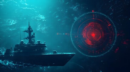 Aufkleber - Futuristic radar screen displaying distorted glitching signals as a ship passes through the mysterious Bermuda Triangle an area known for unexplained phenomena and supernatural occurrences