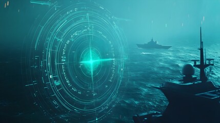 Aufkleber - Futuristic radar screen displaying distorted signals and anomalous data as a ship passes through the mysterious Bermuda Triangle region
