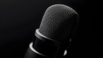 Poster - Macro close up shot showcasing the intricate texture and high contrast details of a microphone grille softly lit to create a minimalist abstract and industrial aesthetic
