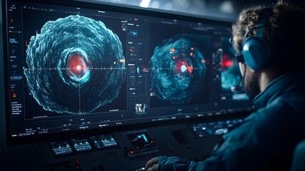 Aufkleber - Maritime Radar Display Visualizing Deep Ocean Current Patterns and Oceanographic Readings for Marine Research Monitoring and Environmental Analysis