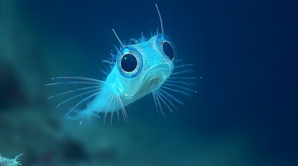 Poster - Mesmerizing Close Up of a Metallic Deep Sea Hatchetfish with Iridescent Reflective Body and Large Eyes   Underwater Macro Photography Showcasing the Alien Like Beauty and Intriguing Details of this