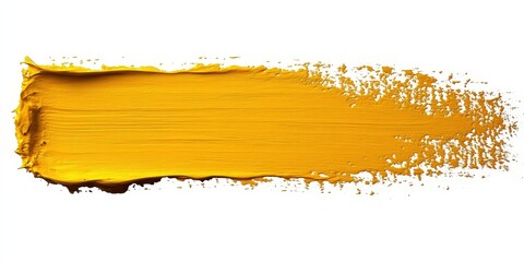 Single Stroke of Yellow Paint on White Background