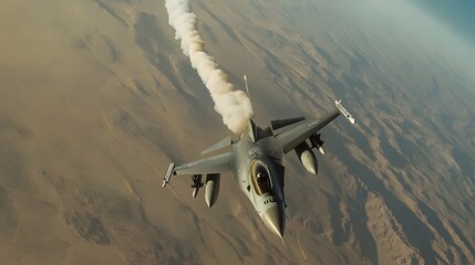 Poster - Powerful fighter jet diving swiftly towards the ground leaving a billowing smoke trail in its wake as the captures the intense adrenaline fueled motion and energy of the aircraft in action