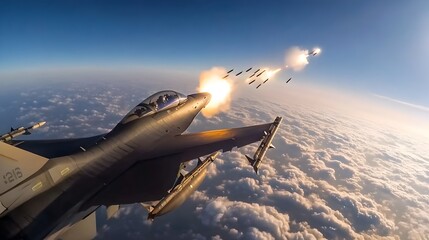 Poster - Powerful Fighter Jet Firing its Guns at Full Force Mid Flight the Panning to Show the Destructive Bullets Piercing Through the Clouds Above