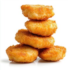 Chicken nuggets isolated on a white background, showcasing their crispy golden texture.