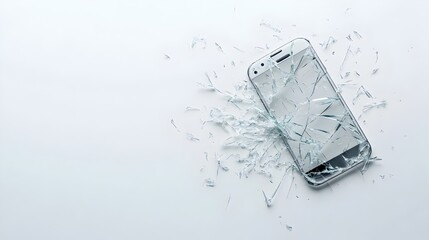 Aufkleber - Shattered glass of a cracked smartphone screen on a clean white background  Broken and damaged mobile device display texture and pattern  Abstract digital and technology concept