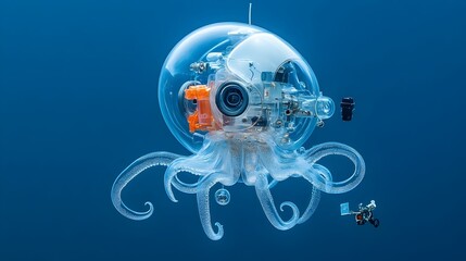 Poster - Stunning photograph showcasing the ethereal and captivating glass octopus with its transparent body revealing its internal structure as it gracefully swims in the depths of the ocean
