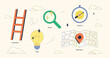 © VectorMine - Neubrutalism style collection image depicting career exploration with ladder, magnifying glass, and map.