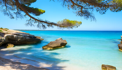 Wall Mural - Beautiful summer beach scene, serene moments on the Puglian coast.