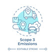 © bsd studio - Scope 3 emissions soft blue concept icon. Car pollution, urban vehicles. Greenhouse gas. Round shape line illustration. Abstract idea. Graphic design. Easy to use infographic, presentation