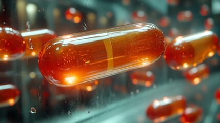 Wall Mural - close up of glowing pills: a medical abstract