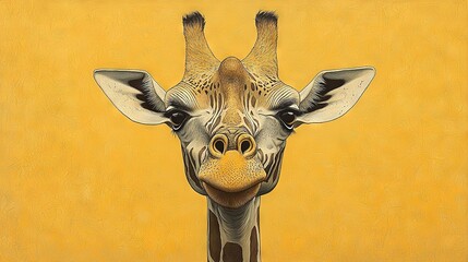 Canvas Print -   Giraffe face close-up on yellow background with yellow wall in the backdrop