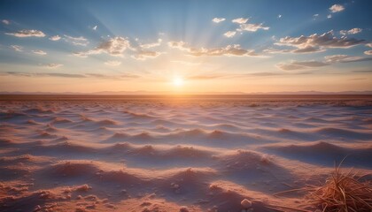 Golden Desert Plains Bathed in Sunrise with a Creased Sky