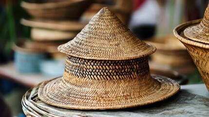 A traditional woven grass hat, highlighting the cultural significance and skill involved.