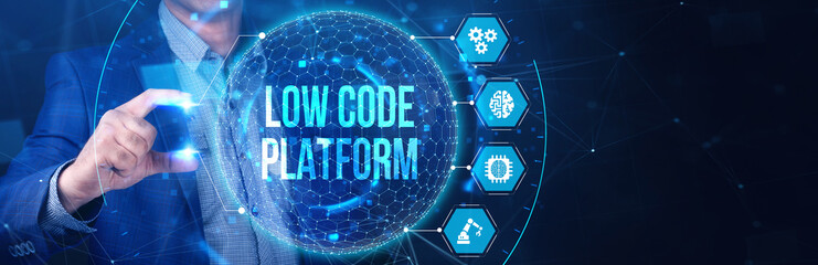 Low Code software development platform technology concept.