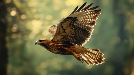 Wall Mural -   A majestic bird of prey soars through the sky with its wings outstretched and a regal turn of its head