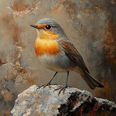 Sticker - A Detailed Painting of a Robin Perched on a Rock