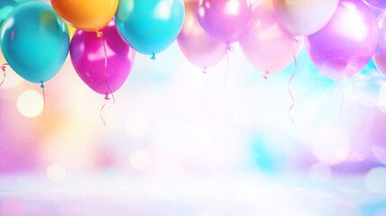 happy holiday blurred background with colorful balloons