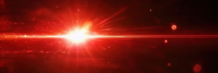 Poster - red laser beam with flare on black background