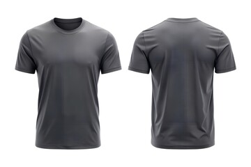 Simple dark gray t-shirt mockup, front and back view isolated on white background