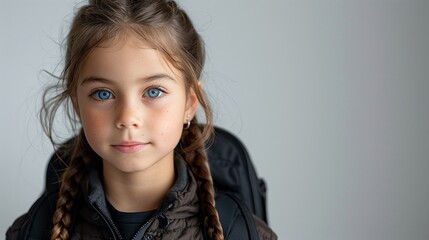 Canvas Print - Portrait of a Young Girl with Blue Eyes and Braided Hair