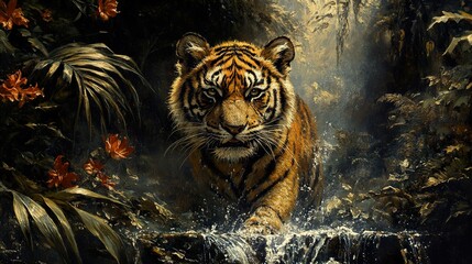 Sticker - Majestic Tiger in Lush Jungle Setting - Wildlife Photography